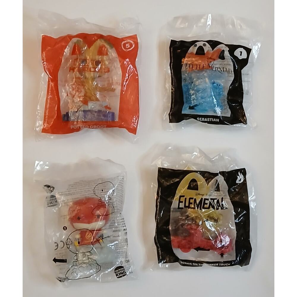 Mcdonald's Happy Meal Toys (3) & (1) Burger King Toy Lot New Sealed #5 Groot